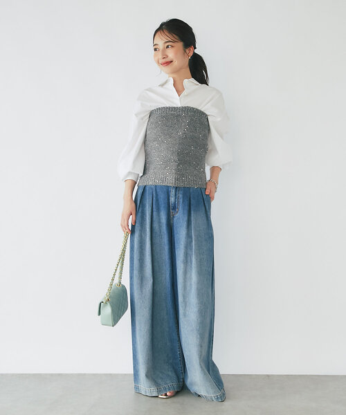 La boutique BonBon（ラブティックボンボン）の「【アンサンブル可】スパンコールモヘアビスチェ（ニット/セーター・レディース・グレー/オフホワイト・FREE）」の15枚目の写真