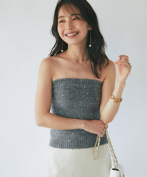 La boutique BonBon（ラブティックボンボン）の「【アンサンブル可】スパンコールモヘアビスチェ（ニット/セーター・レディース・グレー/オフホワイト・FREE）」の19枚目の写真