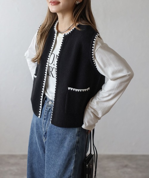 セール】ハマグリステッチニットベスト（ベスト）｜Bonjour Sagan