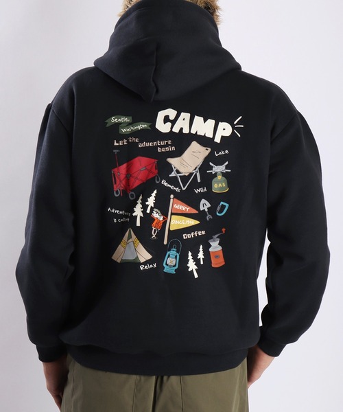 MAYO / パーカー/--/コットン/GRY/プリント セール】GERRY バック刺繍＋「CAMP」プリント 裏起毛フーデッド