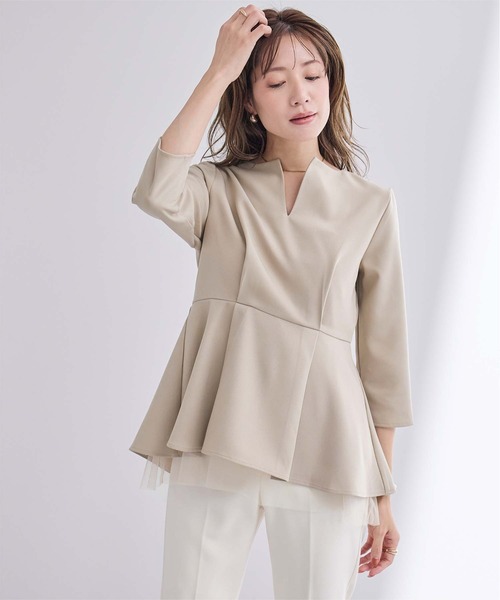 UR'S(ユアーズ)の「キーネックチュールティアードトップス(Tシャツ/カットソー・レディース・ダークネイビー/グレイッシュベージュ/ブラック・S/L/M)」の15枚目の写真