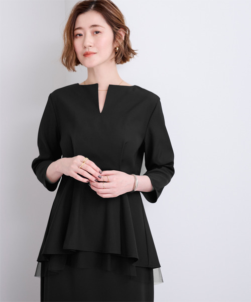 UR'S（ユアーズ）の「キーネックチュールティアードトップス（Tシャツ/カットソー・レディース・ダークネイビー/グレイッシュベージュ/ブラック・S/L/M）」の21枚目の写真