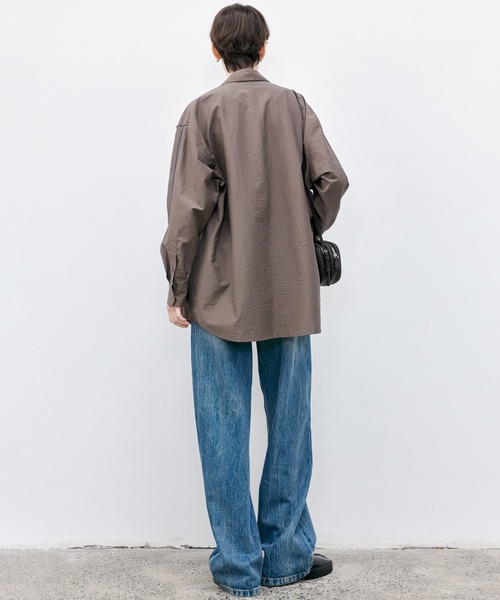 tageechita（タジチタ）の「【tageechita】ビッグカラーパイピングステッチオーバーシャツ（シャツ/ブラウス・レディース・ブラウン/オフホワイト・S/M/L）」の12枚目の写真