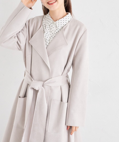 tocco closet（トッコ　クローゼット）の「ウエストリボン付きスエードポンチコーディガン（その他アウター・レディース・ピンク/ベージュ/グレー・M）」の3枚目の写真