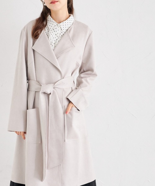 tocco closet（トッコ　クローゼット）の「ウエストリボン付きスエードポンチコーディガン（その他アウター・レディース・ピンク/ベージュ/グレー・M）」の4枚目の写真