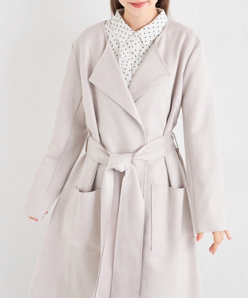 tocco closet（トッコ　クローゼット）の「ウエストリボン付きスエードポンチコーディガン（その他アウター・レディース・ピンク/ベージュ/グレー・M）」の7枚目の写真