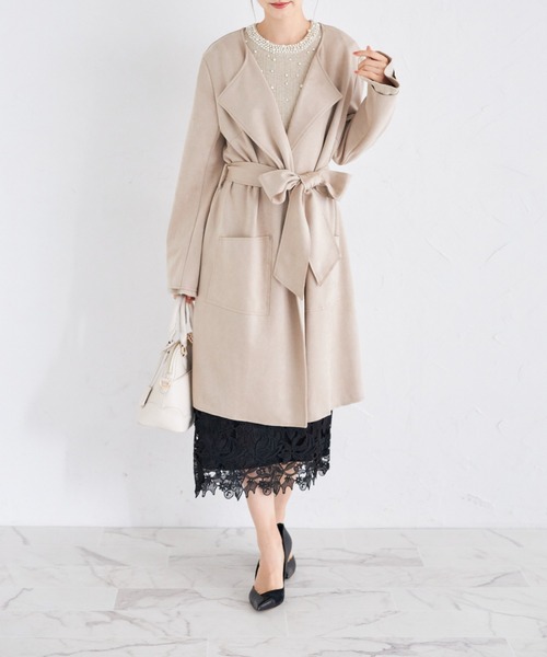 tocco closet（トッコ　クローゼット）の「ウエストリボン付きスエードポンチコーディガン（その他アウター・レディース・ピンク/ベージュ/グレー・M）」の12枚目の写真