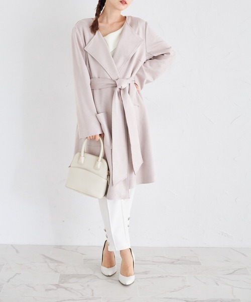 tocco closet（トッコ　クローゼット）の「ウエストリボン付きスエードポンチコーディガン（その他アウター・レディース・ピンク/ベージュ/グレー・M）」の16枚目の写真