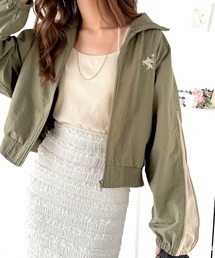 classicalelf | 大人スポーティMIX。胸刺繍入り袖ファスナー配色ナイロンジャケット(ナイロンジャケット)