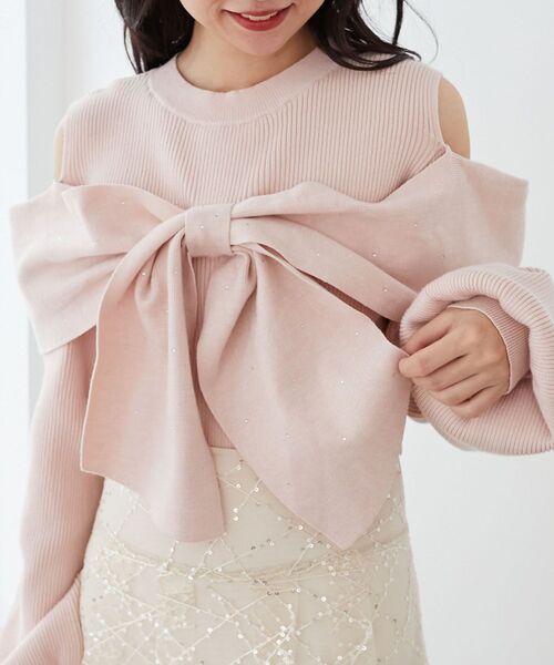 MAJESTIC LEGON（マジェスティックレゴン）の「ビジューリボン肩あきニット（ニット/セーター・レディース・ラベンダー/ボルドー/ライトグレー/アイボリー/ブラック/チャコールグレー/ライトピンク・MEDIUM）」の10枚目の写真