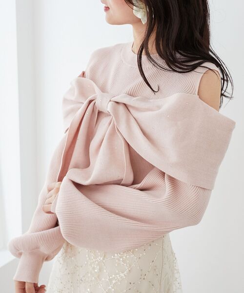MAJESTIC LEGON（マジェスティックレゴン）の「ビジューリボン肩あきニット（ニット/セーター・レディース・ラベンダー/ボルドー/ライトグレー/アイボリー/ブラック/チャコールグレー/ライトピンク・MEDIUM）」の11枚目の写真