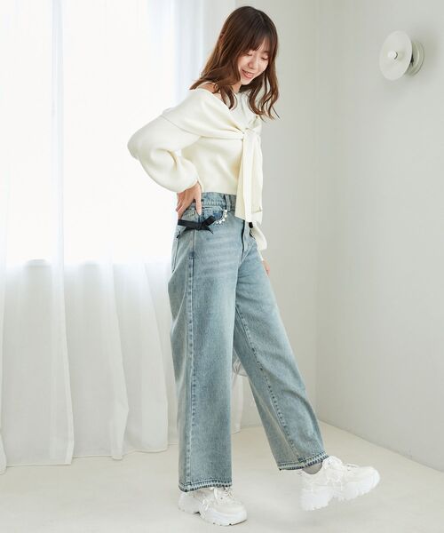 MAJESTIC LEGON（マジェスティックレゴン）の「ビジューリボン肩あきニット（ニット/セーター・レディース・ラベンダー/ボルドー/ライトグレー/アイボリー/ブラック/チャコールグレー/ライトピンク・MEDIUM）」の16枚目の写真