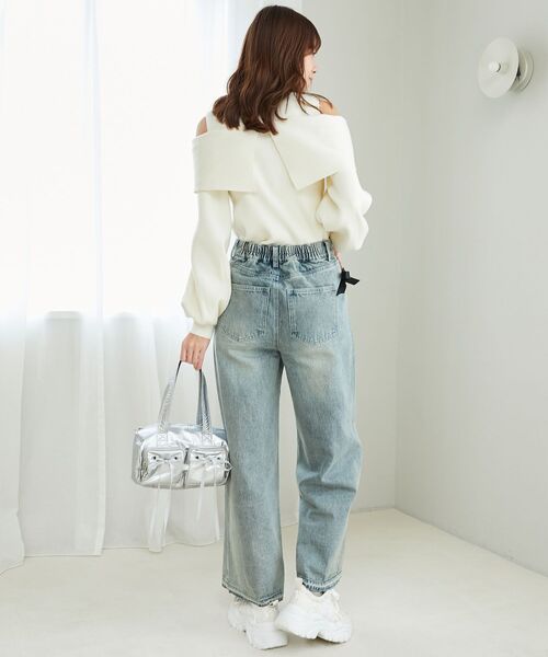 MAJESTIC LEGON（マジェスティックレゴン）の「ビジューリボン肩あきニット（ニット/セーター・レディース・ラベンダー/ボルドー/ライトグレー/アイボリー/ブラック/チャコールグレー/ライトピンク・MEDIUM）」の17枚目の写真