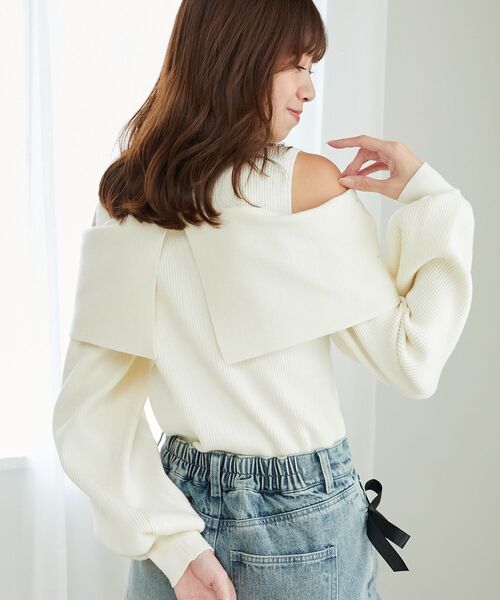 MAJESTIC LEGON（マジェスティックレゴン）の「ビジューリボン肩あきニット（ニット/セーター・レディース・ラベンダー/ボルドー/ライトグレー/アイボリー/ブラック/チャコールグレー/ライトピンク・MEDIUM）」の21枚目の写真