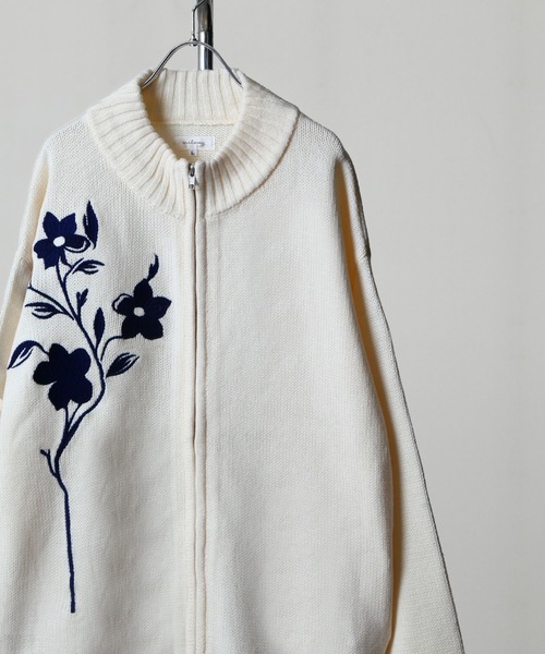NILWAY(ニルウェイ)の「フラワー 刺繍 ダブル ジップ ドライバーズニット(ニット/セーター・メンズ・ブラック/アイボリー/チャコール・LARGE/MEDIUM)」の15枚目の写真