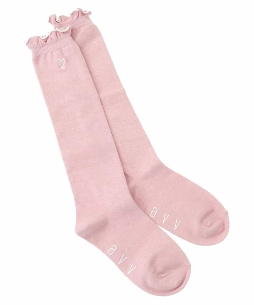 a.v.v（アーヴェヴェ）の「[KIDS]ワンポイントハイソックス（ソックス/靴下・キッズ・ライトピンク/ブラック/グレー・20/23）」の4枚目の写真