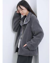 Samansa Mos2 blue | スタンドカラーボアジャケット(ノーカラージャケット)