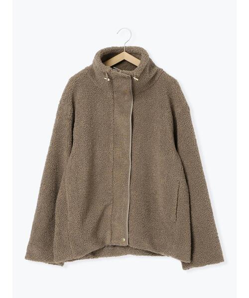 Samansa Mos2 blue（サマンサモスモスブルー）の「スタンドカラーボアジャケット（ノーカラージャケット・レディース・モカ/チャコールグレー/ライトベージュ・F）」の14枚目の写真