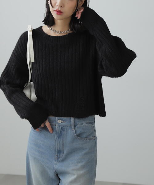 FREE'S MART（フリーズマート）の「◆クラッシュニット（ニット/セーター・レディース・ホワイト/ブルー/ブラック・FREE）」の2枚目の写真