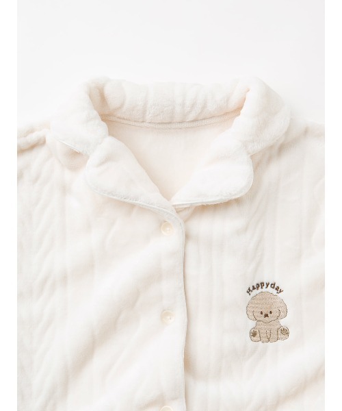 まるで毛布！のような暖かさ]ケーブル風犬刺繍前開きマイクロ