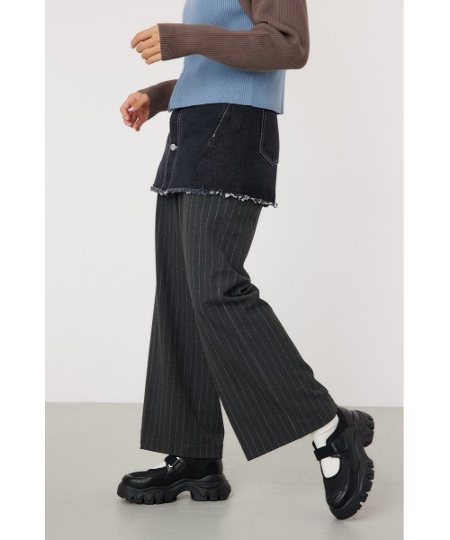 RODEO CROWNS WIDE BOWL（ロデオクラウンズワイドボウル）の「デニムスカート レイヤード スラックス（スラックス・レディース・グレー/ブラック・FREE）」の3枚目の写真