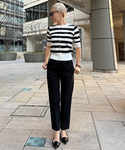 JENNE（ジェンヌ）の「カーディガン風サマーボーダーニット（ニット/セーター・レディース・グリーン/ブラック・SMALL/MEDIUM/LARGE）」の3枚目の写真