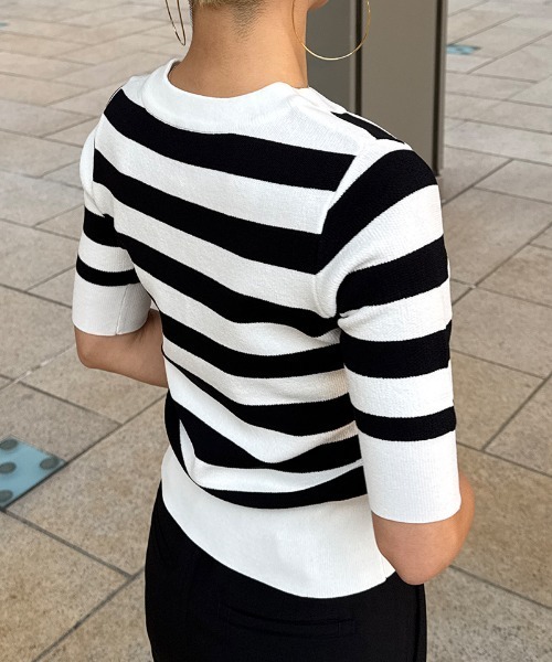 JENNE（ジェンヌ）の「カーディガン風サマーボーダーニット（ニット/セーター・レディース・グリーン/ブラック・SMALL/MEDIUM/LARGE）」の5枚目の写真