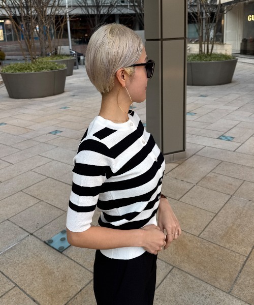JENNE（ジェンヌ）の「カーディガン風サマーボーダーニット（ニット/セーター・レディース・グリーン/ブラック・SMALL/MEDIUM/LARGE）」の6枚目の写真