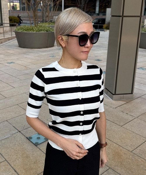 JENNE（ジェンヌ）の「カーディガン風サマーボーダーニット（ニット/セーター・レディース・グリーン/ブラック・SMALL/MEDIUM/LARGE）」の10枚目の写真