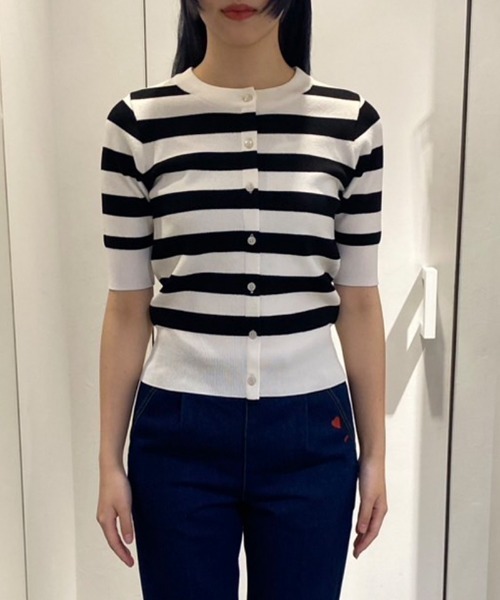 JENNE（ジェンヌ）の「カーディガン風サマーボーダーニット（ニット/セーター・レディース・グリーン/ブラック・SMALL/MEDIUM/LARGE）」の12枚目の写真