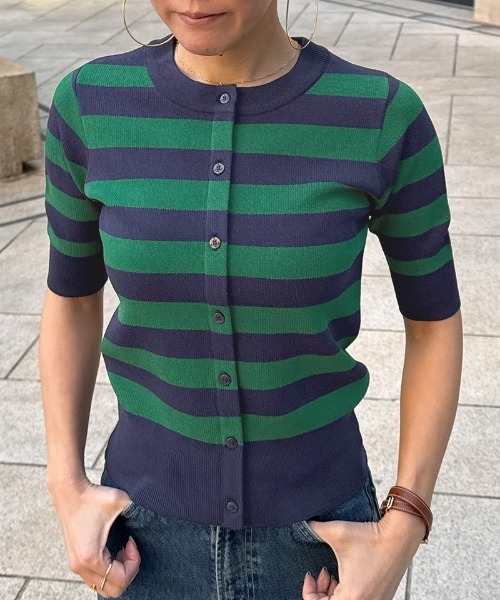 JENNE（ジェンヌ）の「カーディガン風サマーボーダーニット（ニット/セーター・レディース・グリーン/ブラック・SMALL/MEDIUM/LARGE）」の19枚目の写真