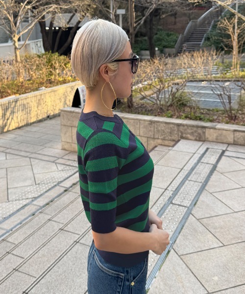 JENNE（ジェンヌ）の「カーディガン風サマーボーダーニット（ニット/セーター・レディース・グリーン/ブラック・SMALL/MEDIUM/LARGE）」の21枚目の写真