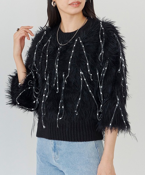 ニット セーター 「Fizz/フィズ」　レースミックスシャギーニット レディース Fizz ニット セーター 「Fizz/フィズ」 レースミックスシャギー