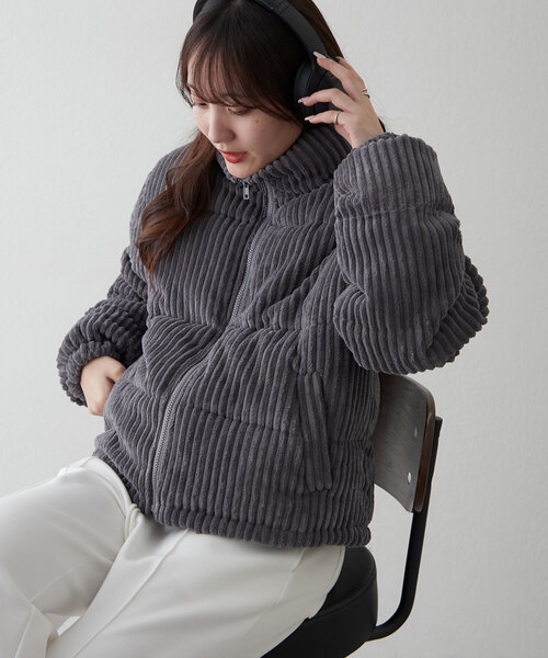 Remind me and forever(リマインドミーアンドフォーエバー)の「コーデュロイ中綿ジャケット(その他アウター・レディース・チャコールグレー/ブラック/オフホワイト・FREE)」の8枚目の写真