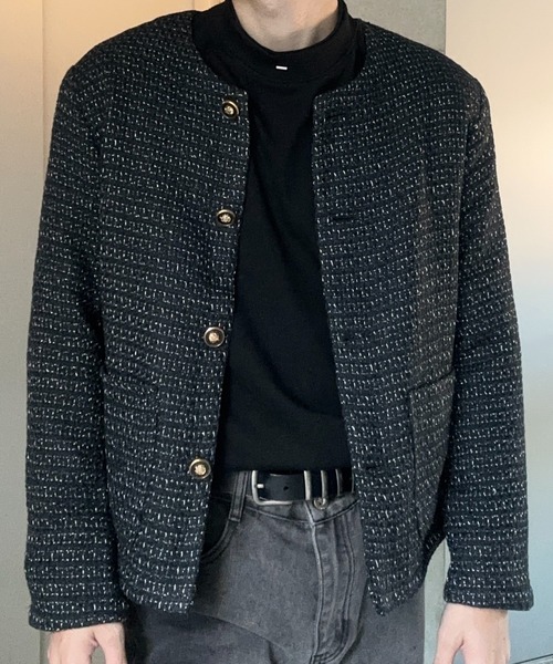 Otte(オッテ)の「ハイセンスツイードジャケット(ノーカラージャケット・メンズ・ブラック・LARGE/X-LARGE/MEDIUM)」の3枚目の写真