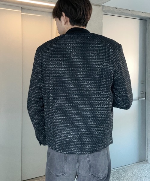 Otte(オッテ)の「ハイセンスツイードジャケット(ノーカラージャケット・メンズ・ブラック・LARGE/X-LARGE/MEDIUM)」の2枚目の写真