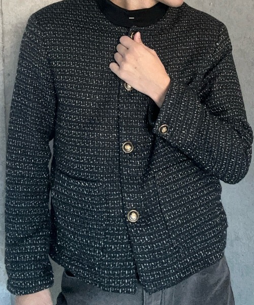 Otte(オッテ)の「ハイセンスツイードジャケット(ノーカラージャケット・メンズ・ブラック・LARGE/X-LARGE/MEDIUM)」の10枚目の写真