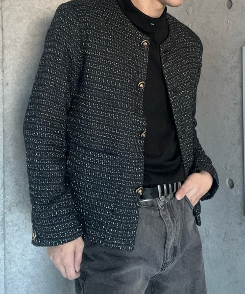 Otte(オッテ)の「ハイセンスツイードジャケット(ノーカラージャケット・メンズ・ブラック・LARGE/X-LARGE/MEDIUM)」の9枚目の写真