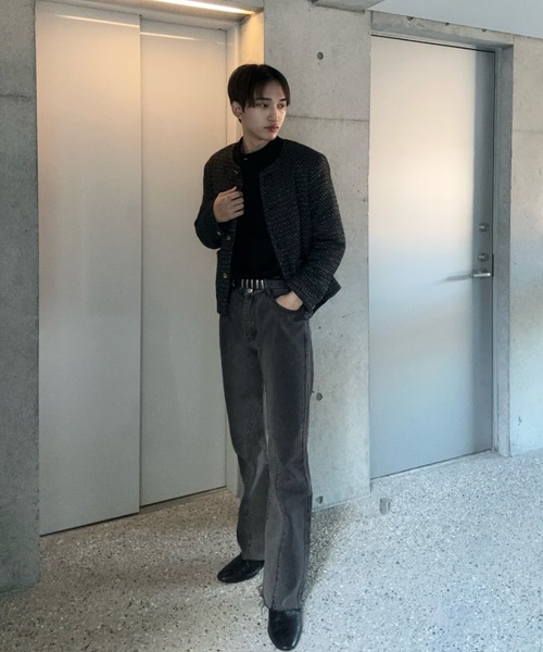 Otte(オッテ)の「ハイセンスツイードジャケット(ノーカラージャケット・メンズ・ブラック・LARGE/X-LARGE/MEDIUM)」の4枚目の写真
