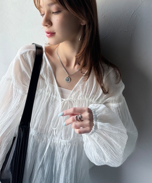 classicalelf(クラシカルエルフ)の「大人のふんわり涼しげスタイル。2wayドロストチュニック(ブラウス)(シャツ/ブラウス・レディース・ピンクベージュ/ブラック/ミント/オフホワイト・X-LARGE/SMALL/MEDIUM/LARGE)」の17枚目の写真
