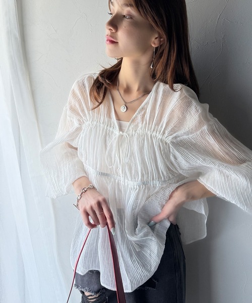 classicalelf(クラシカルエルフ)の「大人のふんわり涼しげスタイル。2wayドロストチュニック(ブラウス)(シャツ/ブラウス・レディース・ピンクベージュ/ブラック/ミント/オフホワイト・X-LARGE/SMALL/MEDIUM/LARGE)」の20枚目の写真