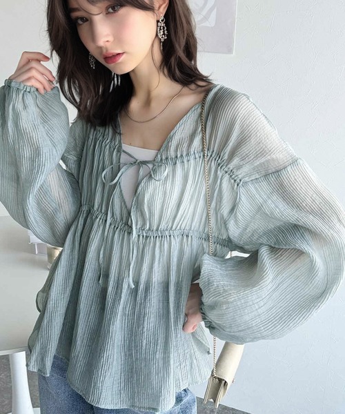 classicalelf(クラシカルエルフ)の「大人のふんわり涼しげスタイル。2wayドロストチュニック(ブラウス)(シャツ/ブラウス・レディース・ピンクベージュ/ブラック/ミント/オフホワイト・X-LARGE/SMALL/MEDIUM/LARGE)」の9枚目の写真