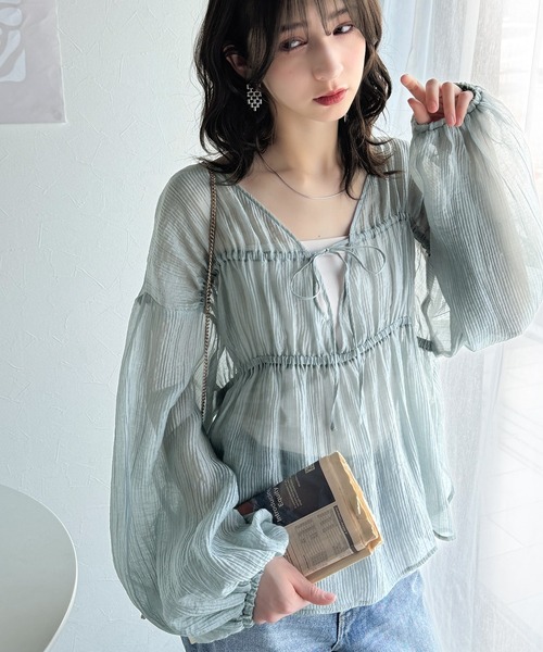 classicalelf(クラシカルエルフ)の「大人のふんわり涼しげスタイル。2wayドロストチュニック(ブラウス)(シャツ/ブラウス・レディース・ピンクベージュ/ブラック/ミント/オフホワイト・X-LARGE/SMALL/MEDIUM/LARGE)」の7枚目の写真