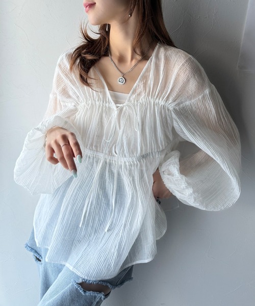 classicalelf(クラシカルエルフ)の「大人のふんわり涼しげスタイル。2wayドロストチュニック(ブラウス)(シャツ/ブラウス・レディース・ピンクベージュ/ブラック/ミント/オフホワイト・X-LARGE/SMALL/MEDIUM/LARGE)」の13枚目の写真