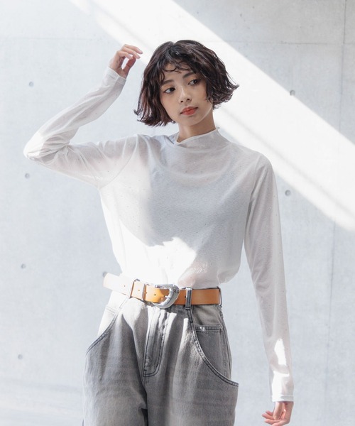 PAGEBOY（ページボーイ）の「ラインストーンシアーロングスリーブ（Tシャツ/カットソー・レディース・ブラック/ピンク系その他/オフホワイト・FREE）」の6枚目の写真