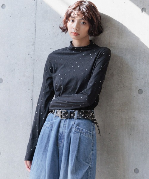 PAGEBOY（ページボーイ）の「ラインストーンシアーロングスリーブ（Tシャツ/カットソー・レディース・ブラック/ピンク系その他/オフホワイト・FREE）」の9枚目の写真