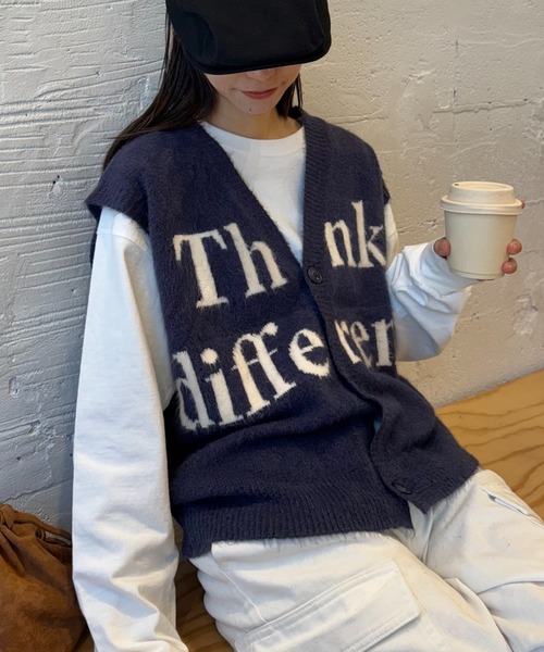 ⭐︎ジャス⭐︎argue アギュー　Tシャツニット　ニット　ネイビー CIAOPANIC TYPY（チャオパニックティピー）の「【UNISEX】ロゴ