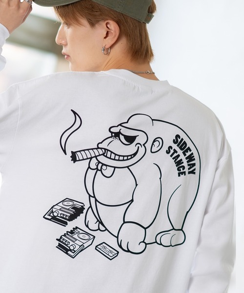 SIDEWAY STANCE(サイドウェイスタンス)の「【SIDEWAY STANCE】アニマル プリント ロンT(Tシャツ/カットソー・メンズ・ブラック/サックスブルー/ホワイト/イエロー/ブラック系/ライトグレー系/ホワイト系・MEDIUM/SMALL/LARGE/X-LARGE)」の3枚目の写真