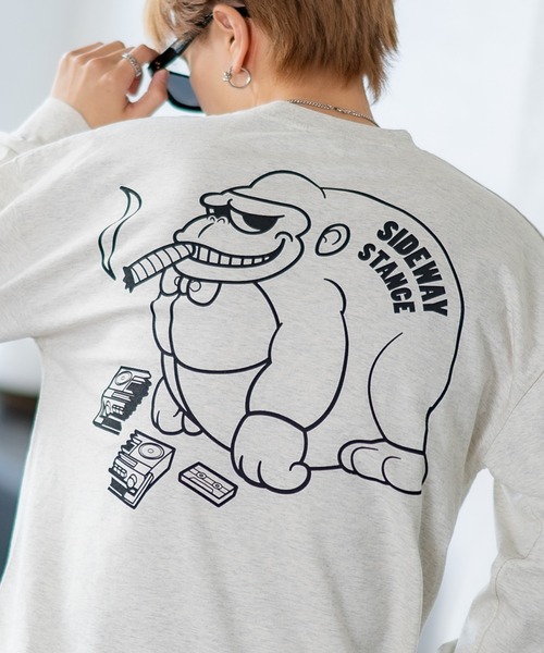 SIDEWAY STANCE(サイドウェイスタンス)の「【SIDEWAY STANCE】アニマル プリント ロンT(Tシャツ/カットソー・メンズ・ブラック/サックスブルー/ホワイト/イエロー/ブラック系/ライトグレー系/ホワイト系・MEDIUM/SMALL/LARGE/X-LARGE)」の5枚目の写真