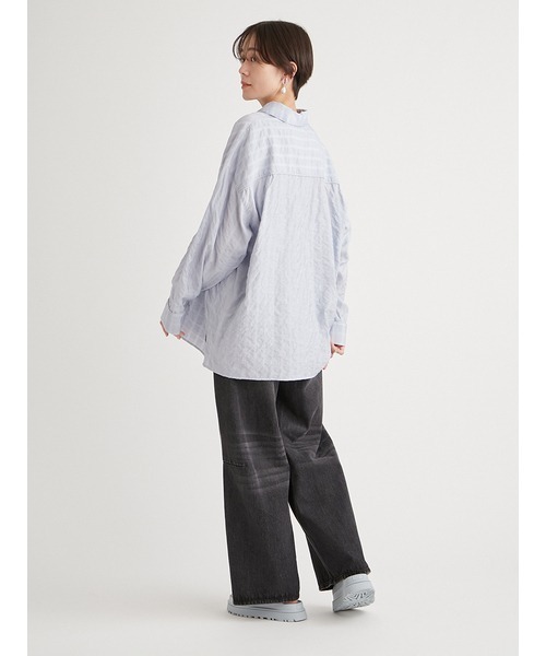 emmi（エミ）の「セミシアーパジャマライクシャツ（シャツ/ブラウス・レディース・ライトブルー/グレー・FREE）」の14枚目の写真